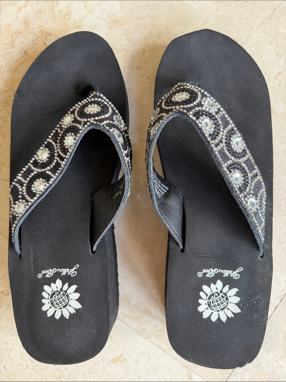 Yellow Box Black Jeweled Wedge Sandals - Picture 5 of 10